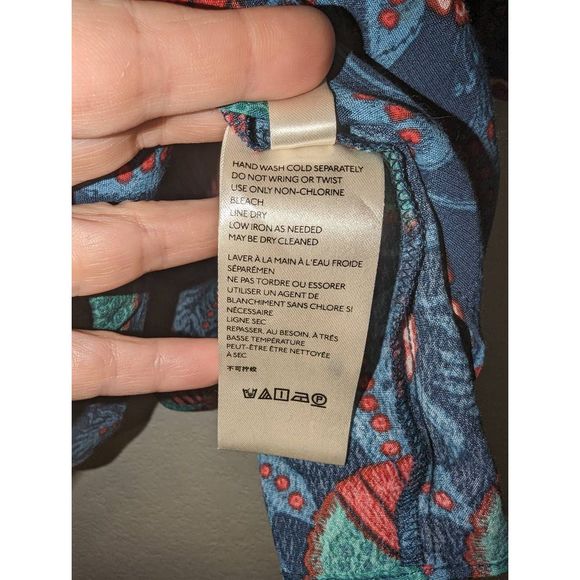 Women's Anthropologie Maeve XL Letitia Smocked Blouse Teal Poppy Babydoll Shirt - Picture 6 of 11